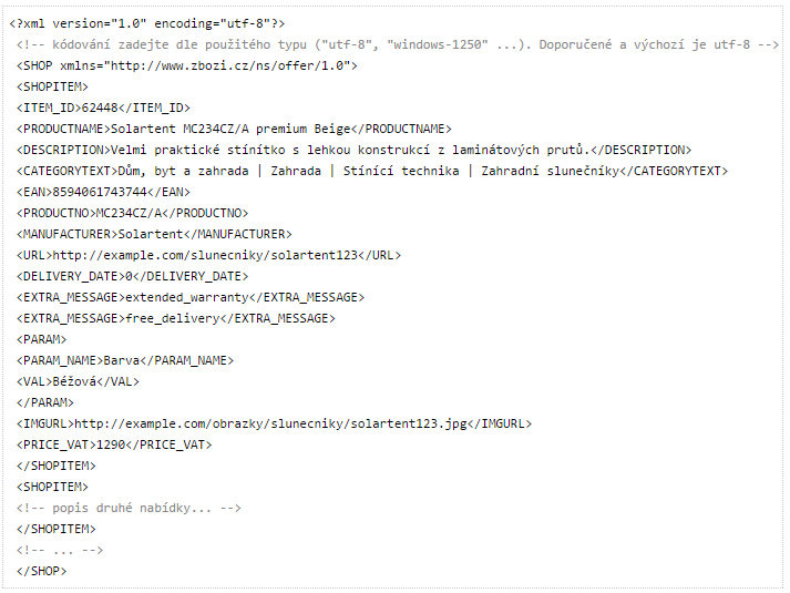 Ukázka feedu XML zboží.cz