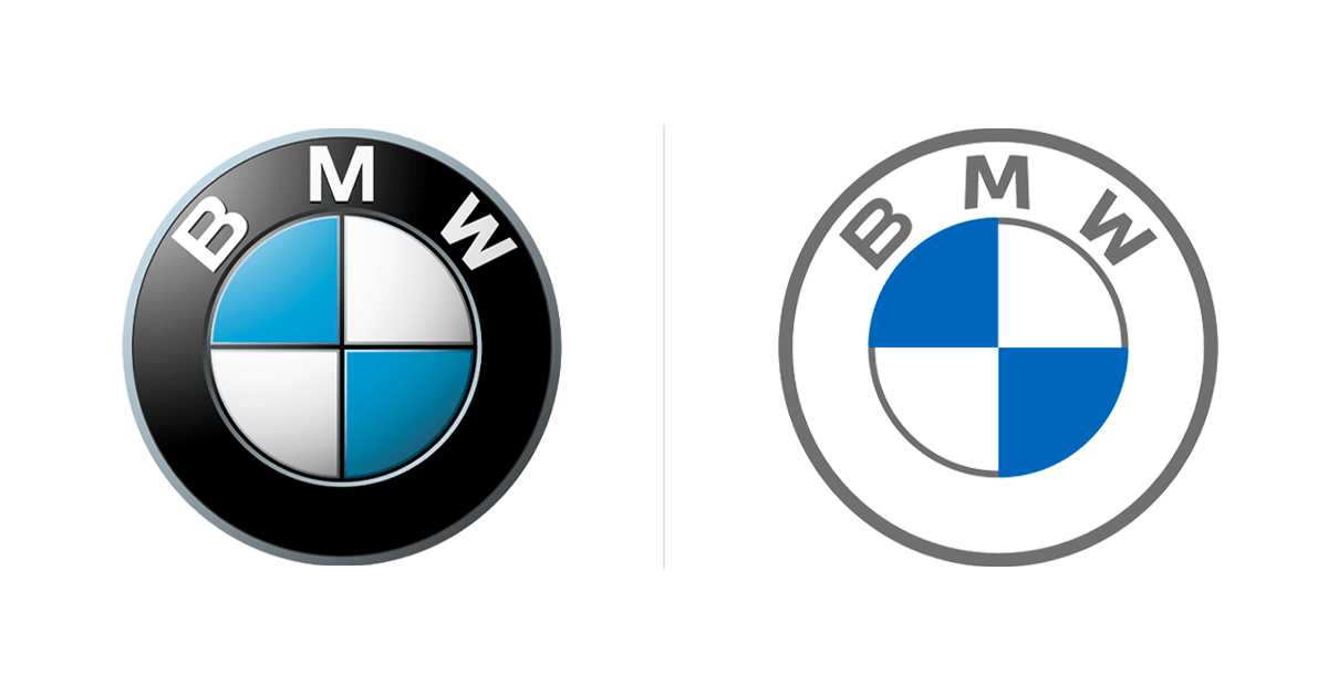 Logo BMW představené v roce 1997 (vlevo) a nejnovější verze z roku 2020